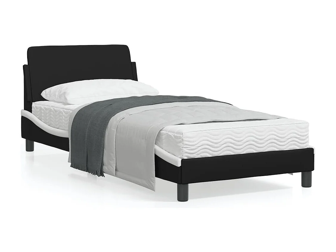 Cadre de lit avec tête de lit noir et blanc 90x190 similicuir