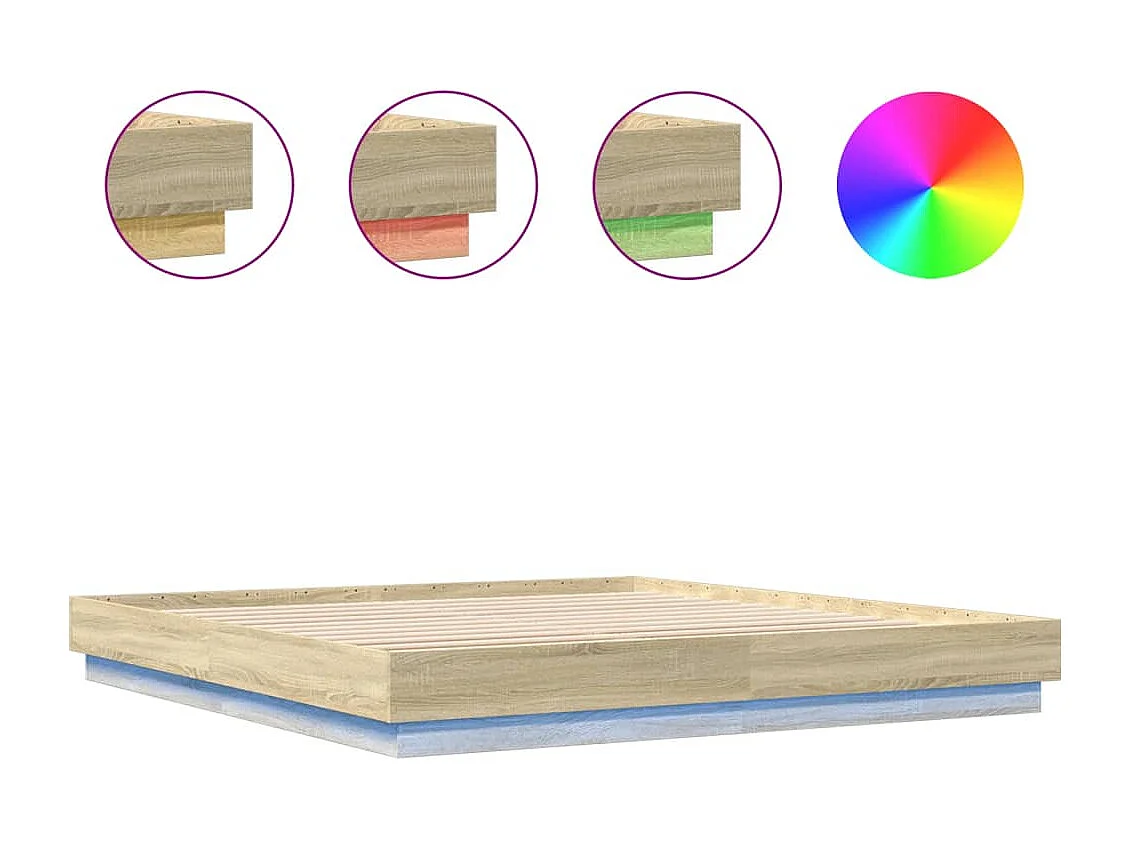 Cadre de lit avec lumières LED chêne sonoma 200x200