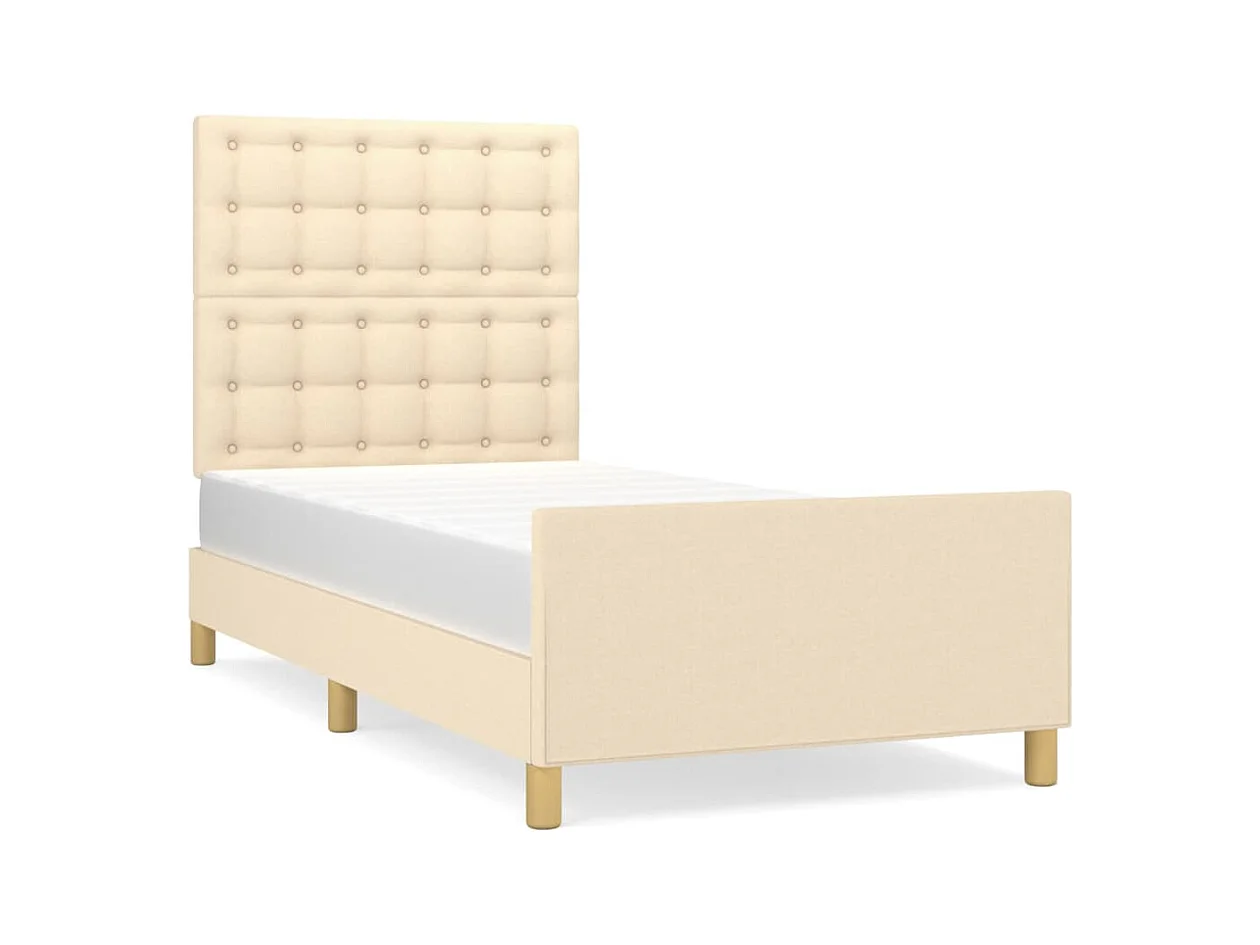 Lit avec tête de lit Crème 90x200 Tissu
