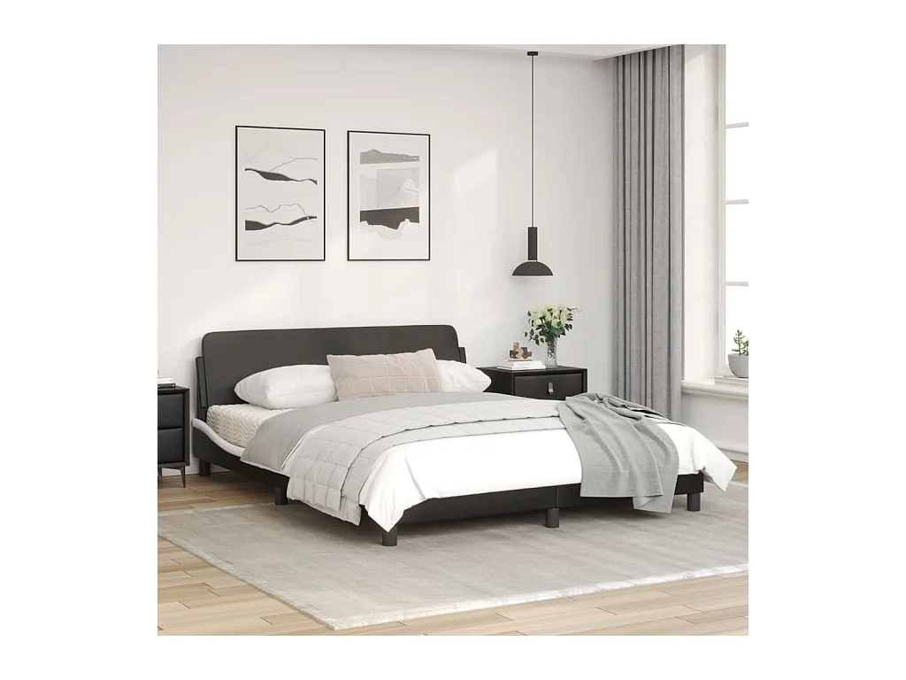 Cadre de lit et tête de lit noir et blanc 160x200 similicuir