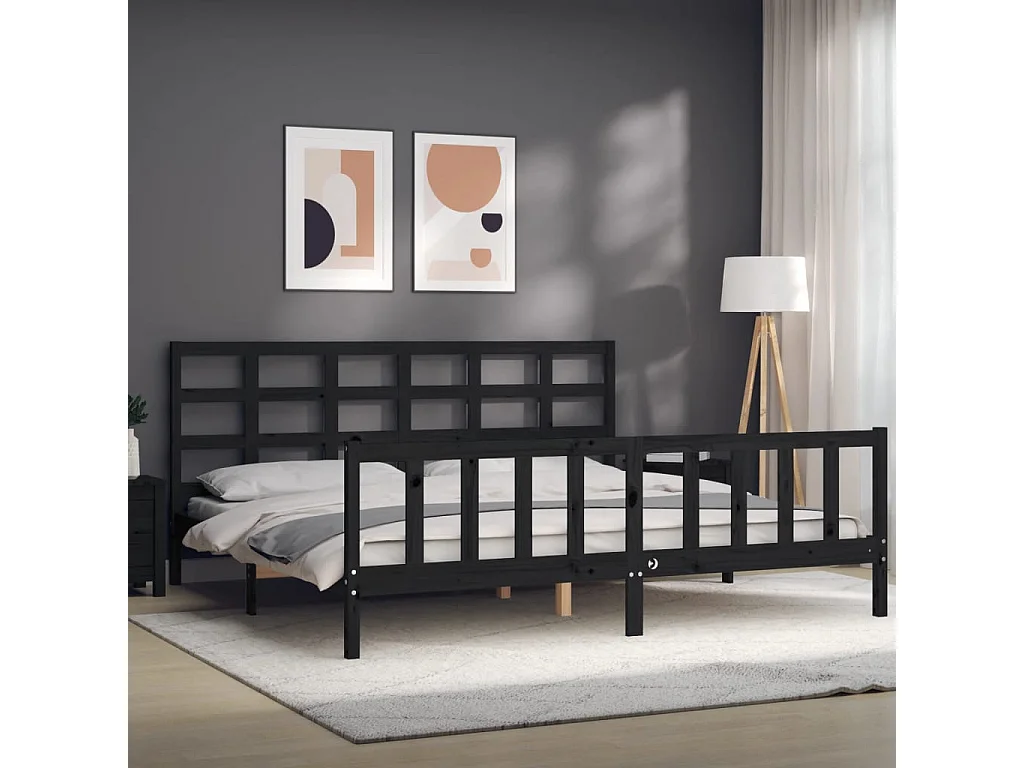 Cadre de lit avec tête de lit noir 200x200 bois massif