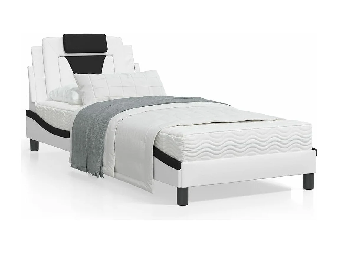 Lit avec matelas blanc et noir 90x190 similicuir