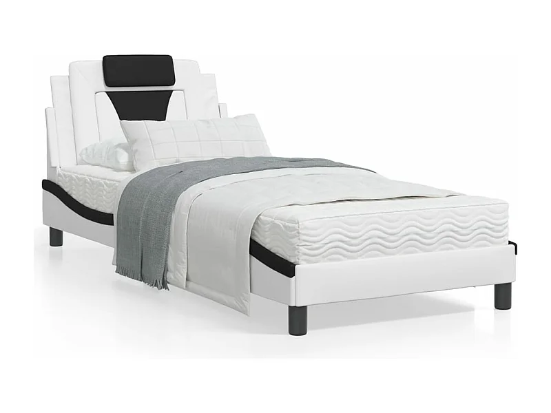 Lit avec matelas blanc et noir 90x190 similicuir