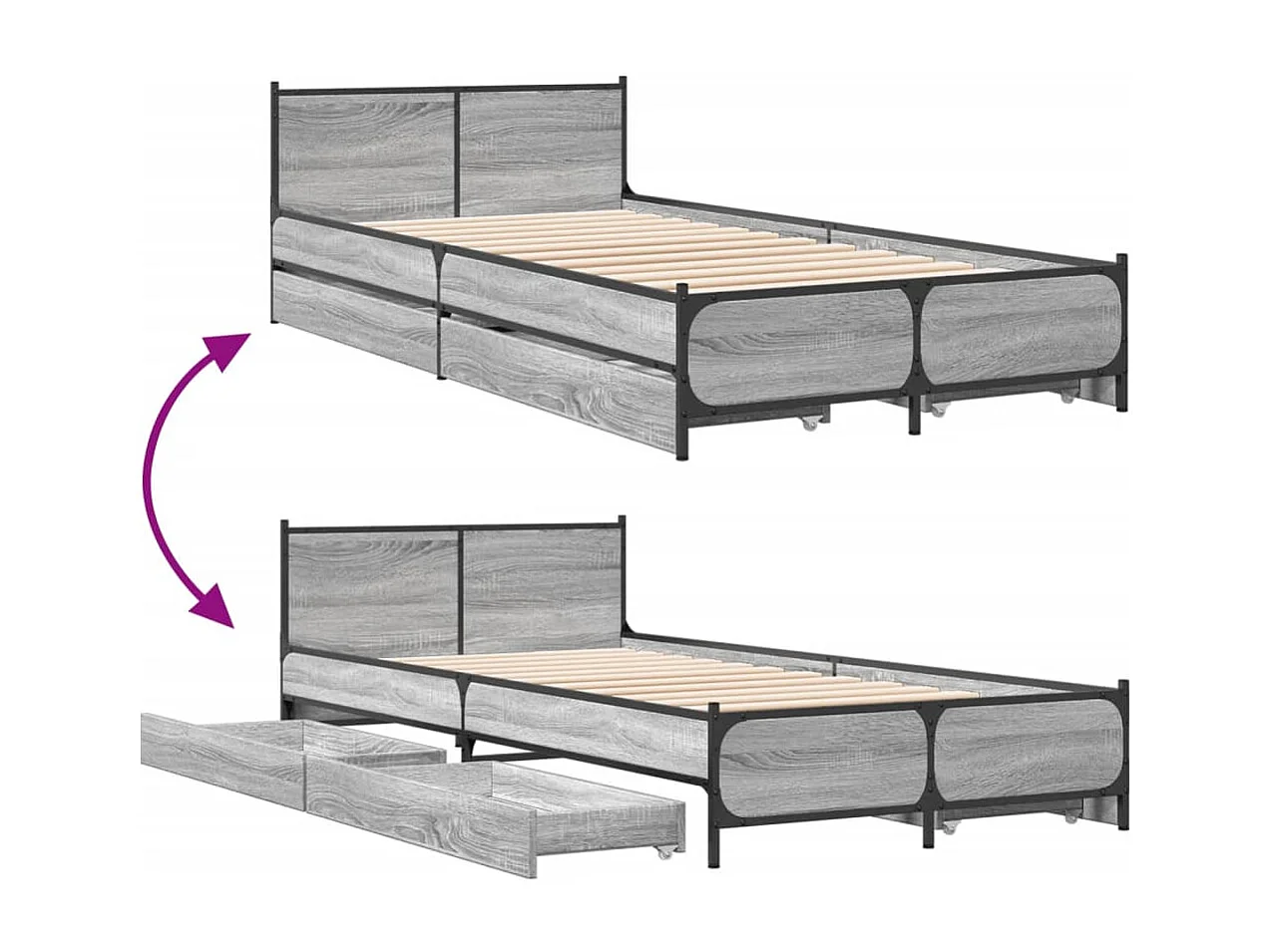 Cadre de lit et tiroirs sonoma gris 75x190 bois d'ingénierie