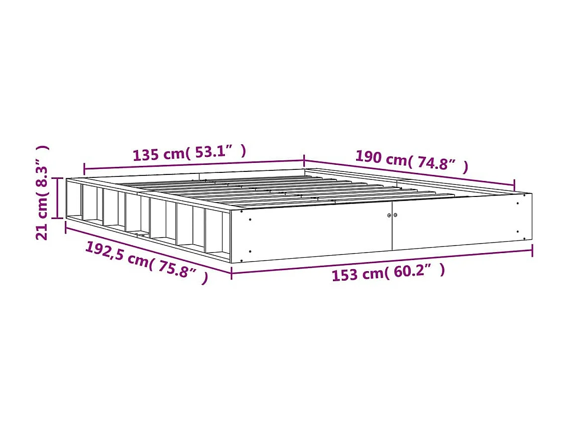 Cadre de lit marron 135x190 bois de pin massif