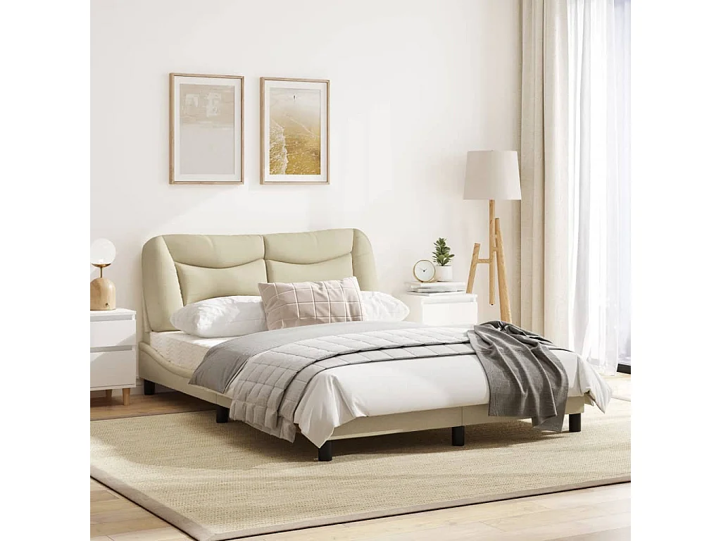 Cadre de lit avec tête de lit Crème 140x190 Tissu