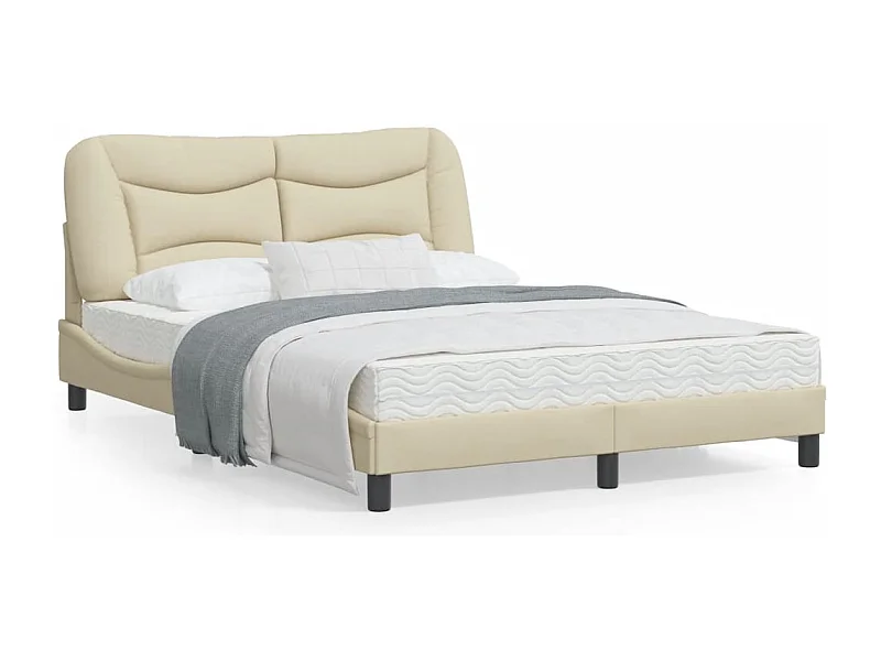 Cadre de lit avec tête de lit Crème 140x190 Tissu