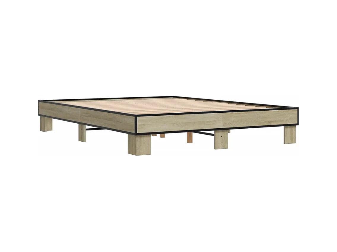 Cadre de lit chêne sonoma 150x200 bois d'ingénierie et métal