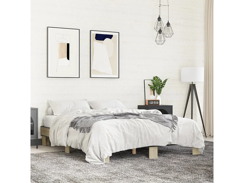 Cadre de lit chêne sonoma 150x200 bois d'ingénierie et métal