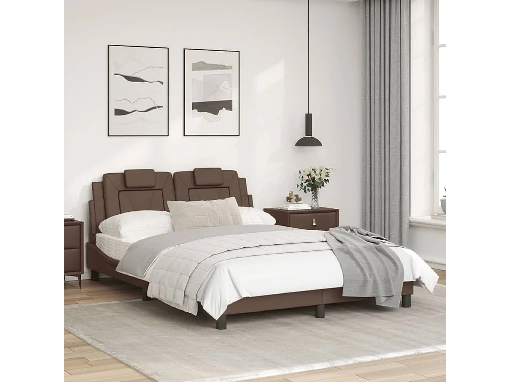 Cadre de lit avec tête de lit Marron 120x200 Similicuir