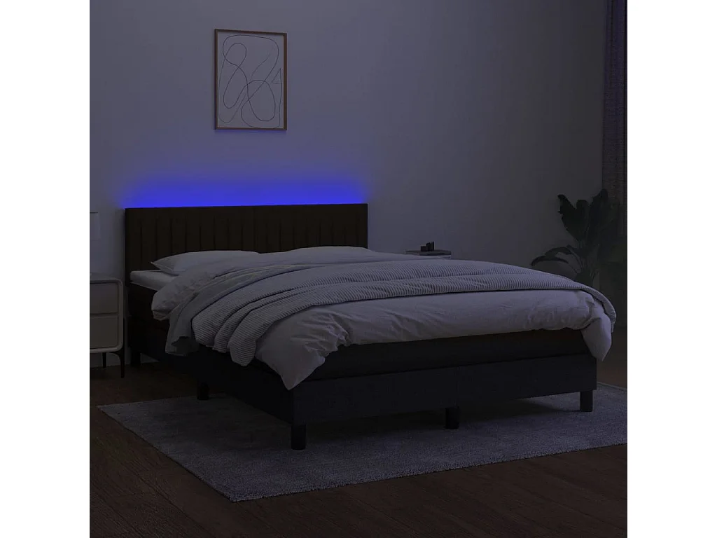 Sommier à lattes de lit avec matelas LED Noir 140x190 Tissu