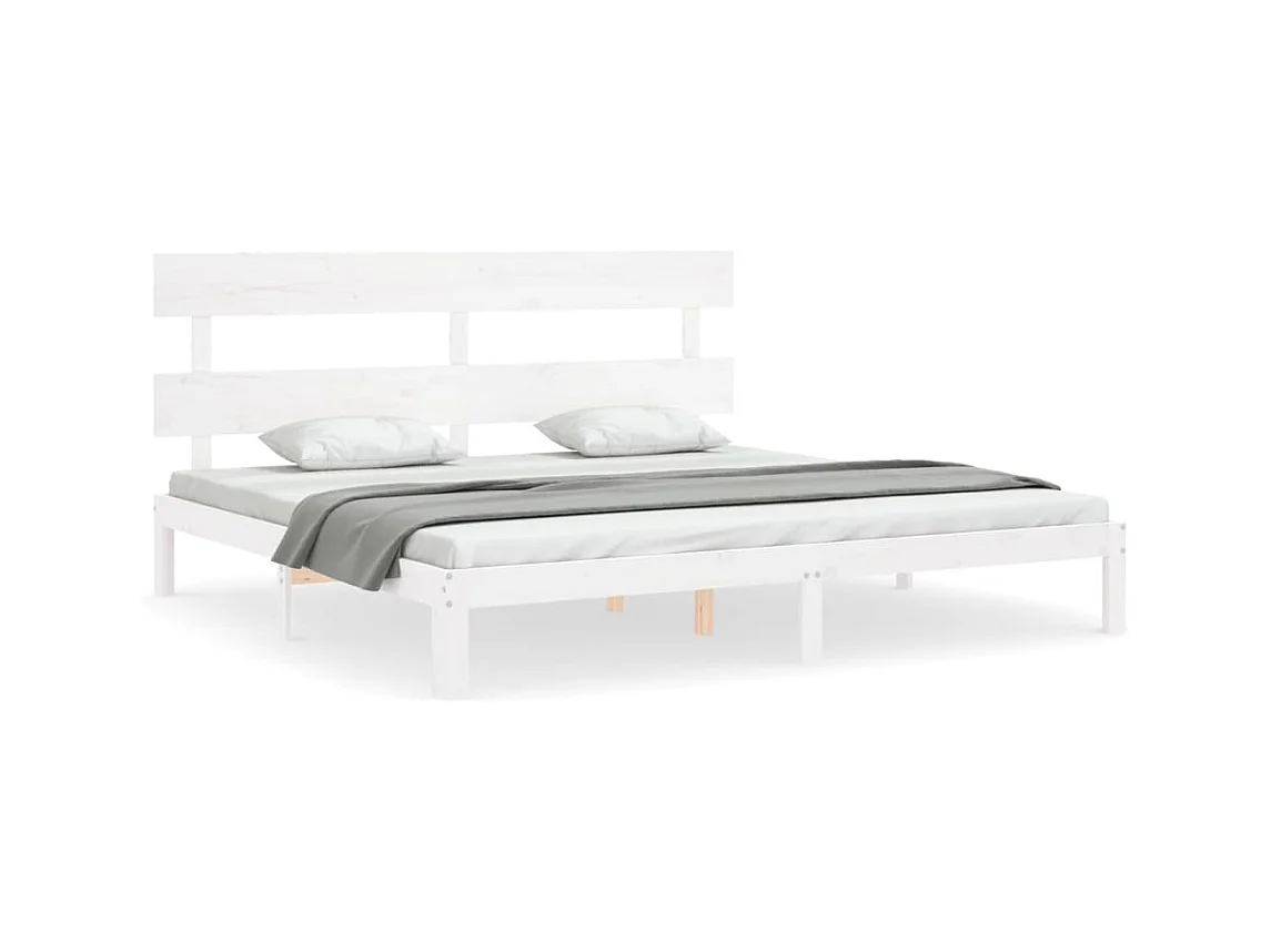 Cadre de lit avec tête de lit blanc Super King Size bois massif