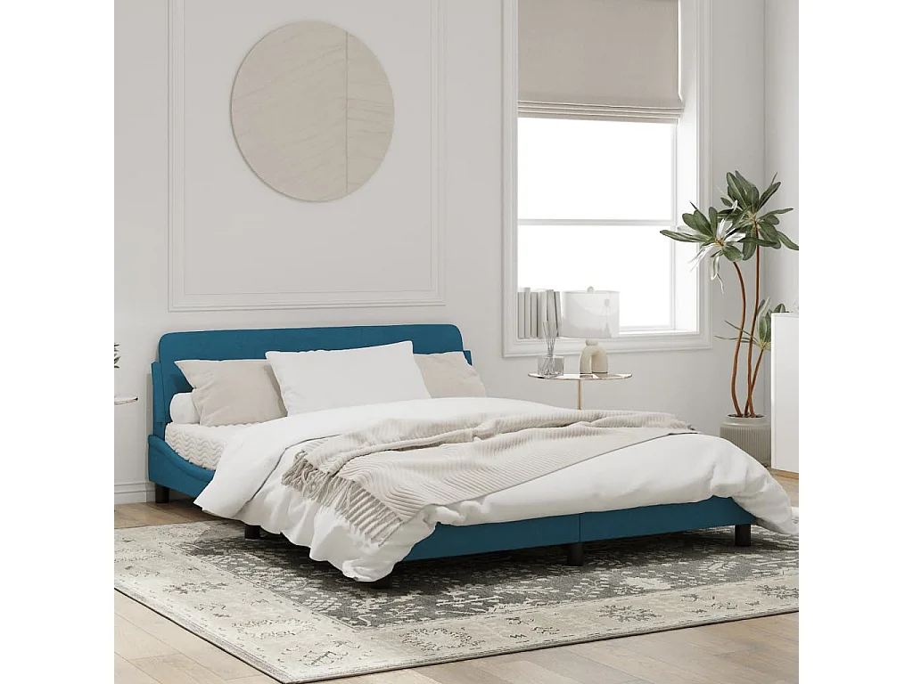 Cadre de lit avec tête de lit bleu 160x200 velours