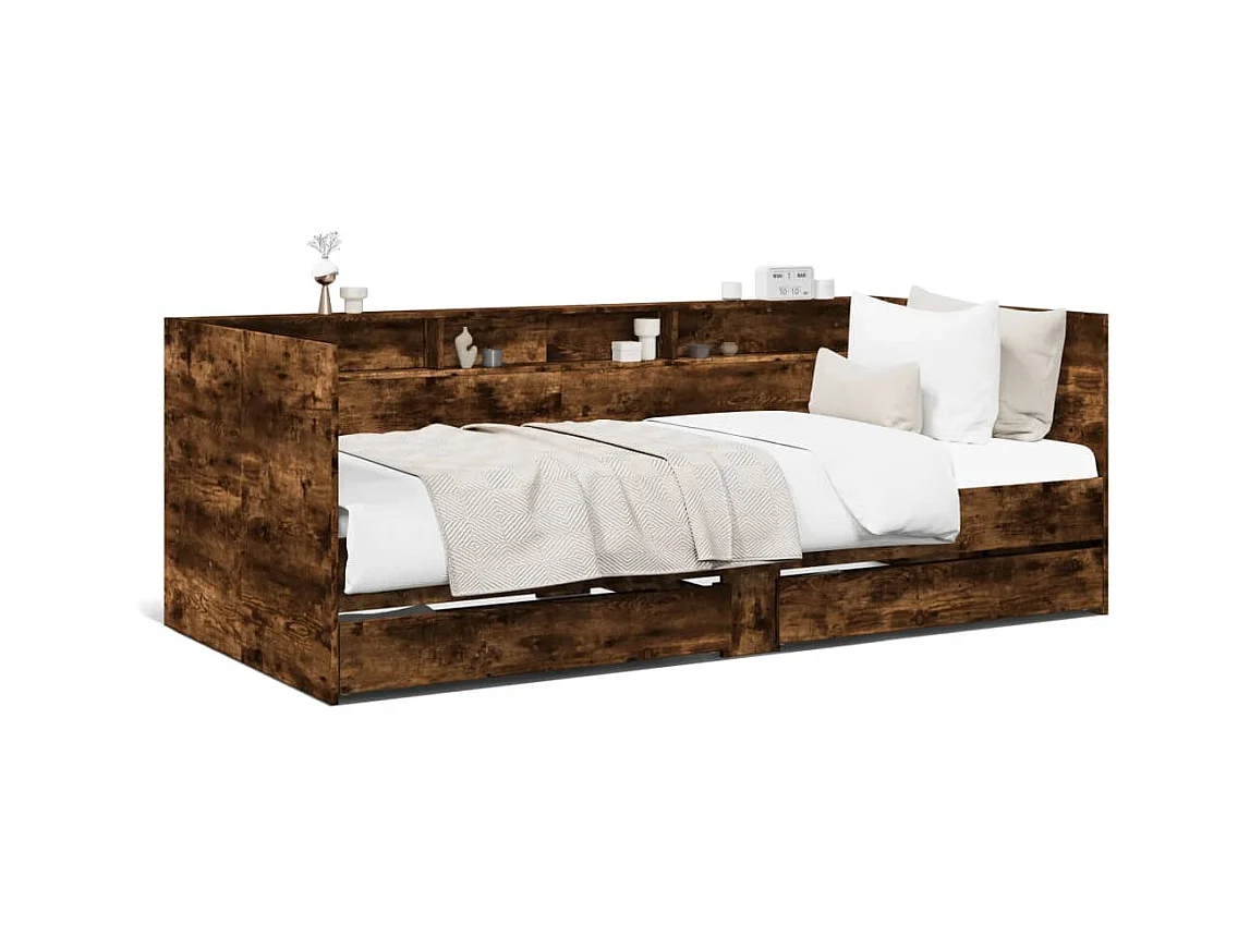 Lit de jour et tiroirs chêne fumé 75x190 bois d'ingénierie