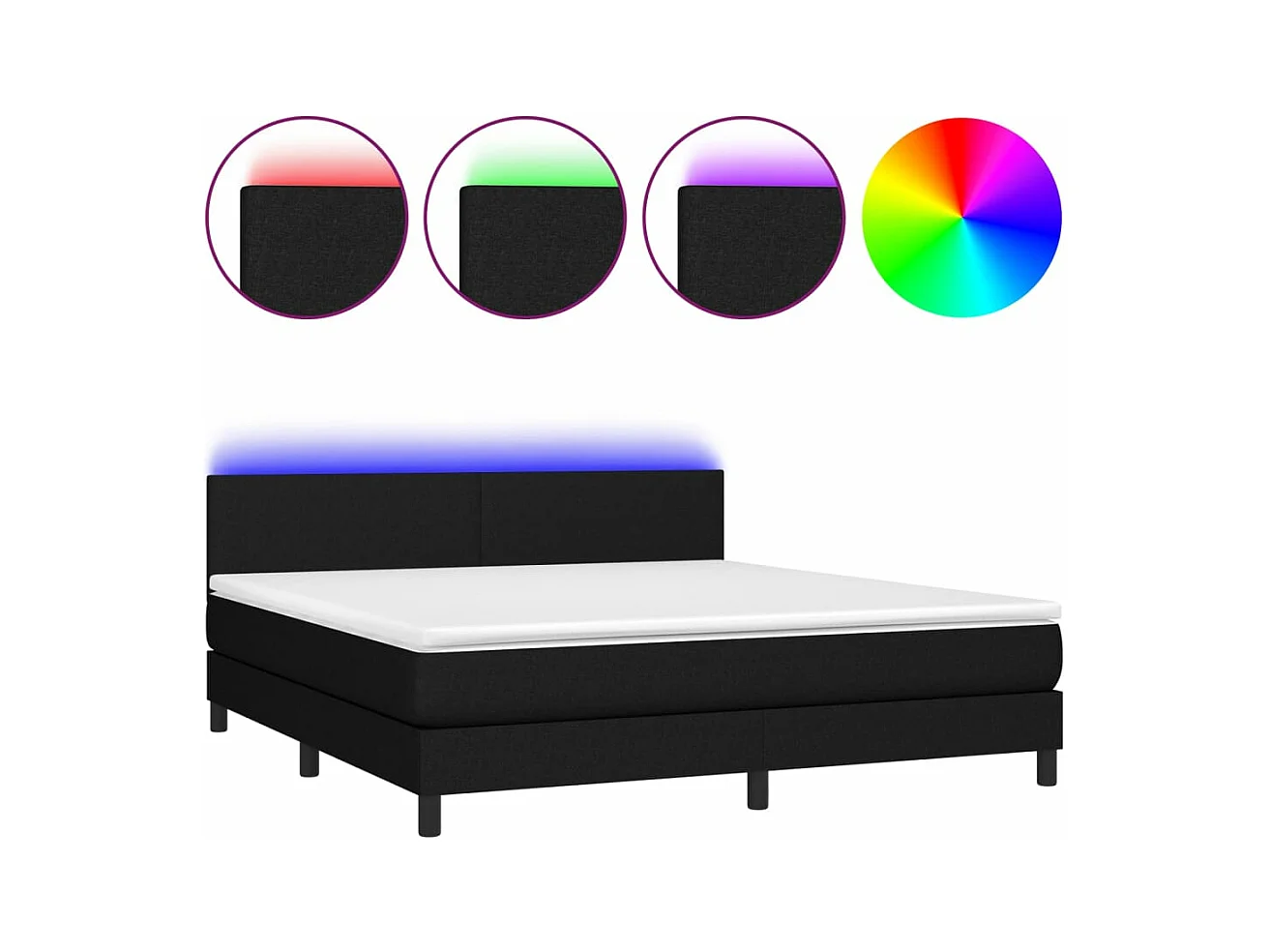Sommier à lattes de lit avec matelas LED Noir 180x200 Tissu