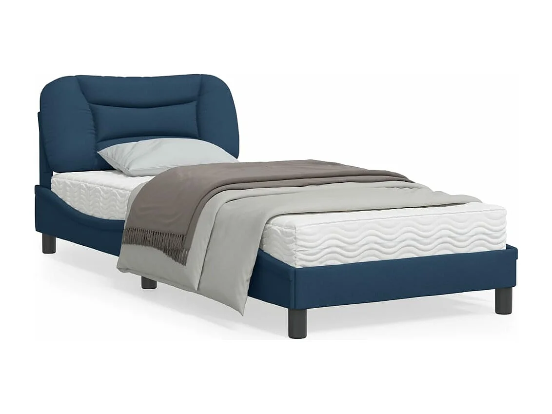 Cadre de lit avec tête de lit Bleu 90x200 Tissu