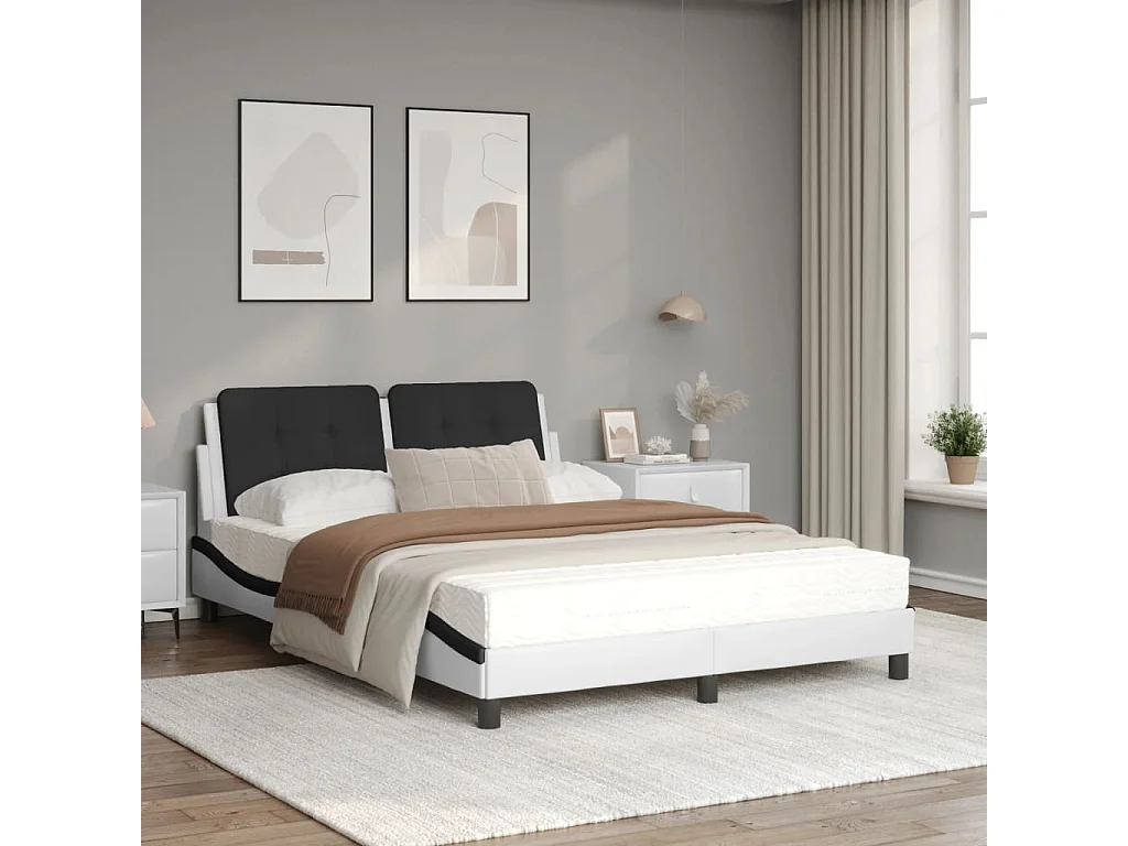 Lit avec matelas blanc et noir 140x200 similicuir
