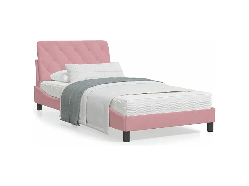 Cadre de lit avec tête de lit Rose 100x200 Velours