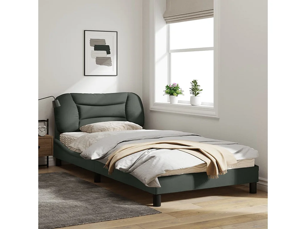 Cadre de lit avec tête de lit Gris foncé 100x200 Tissu