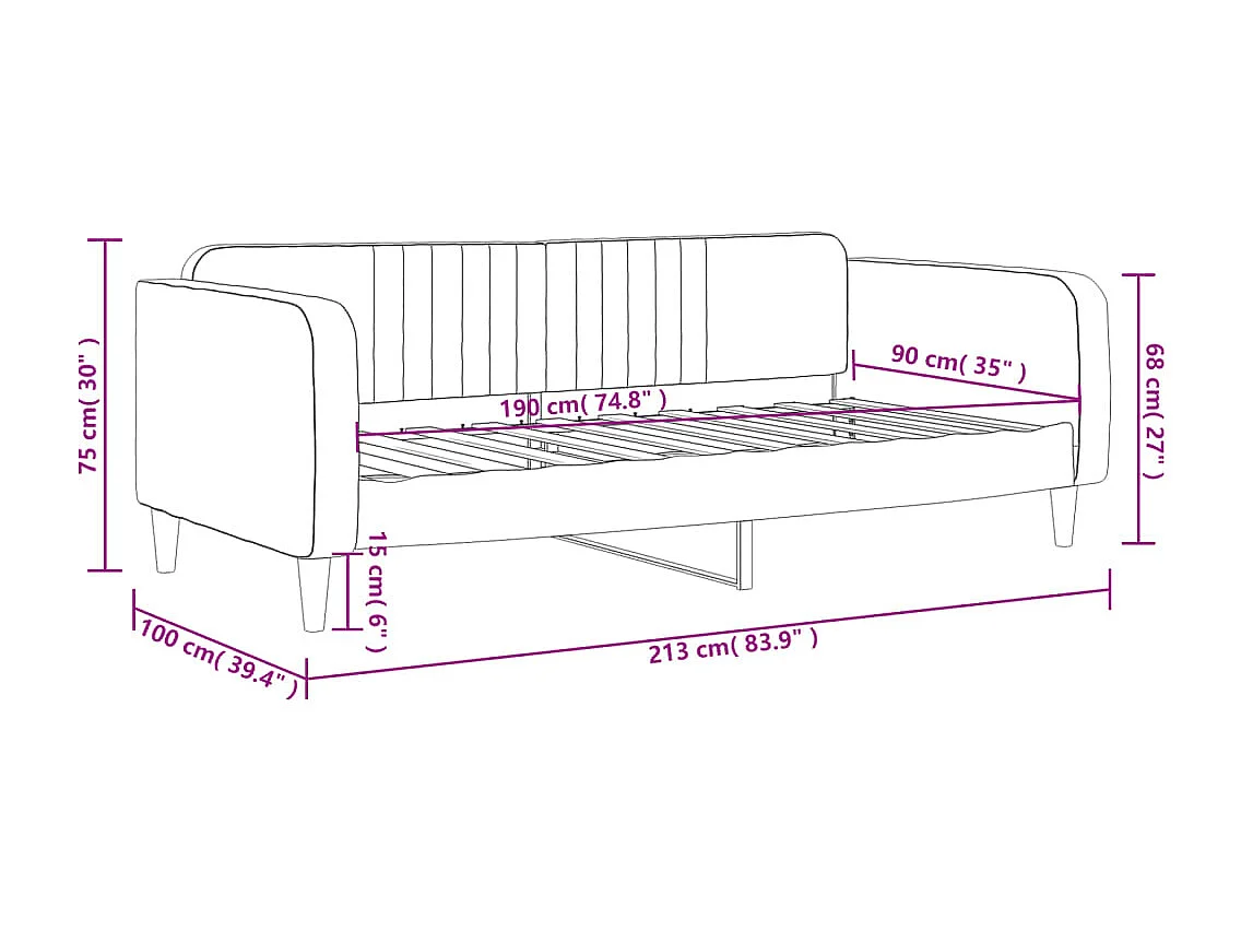 Lit de repos gris clair 90x190 velours