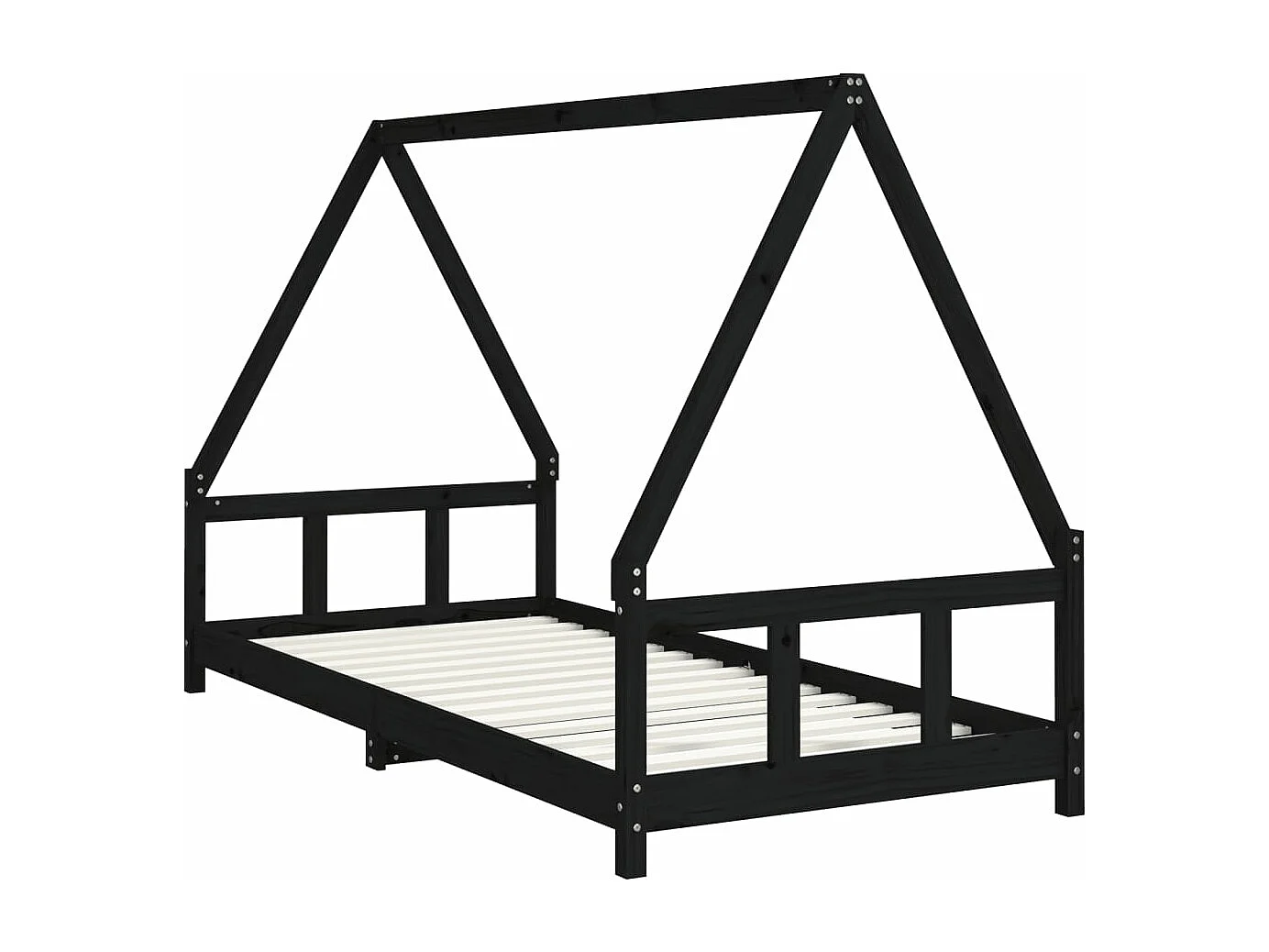 Cadre de lit pour enfants noir 90x200 bois de pin massif
