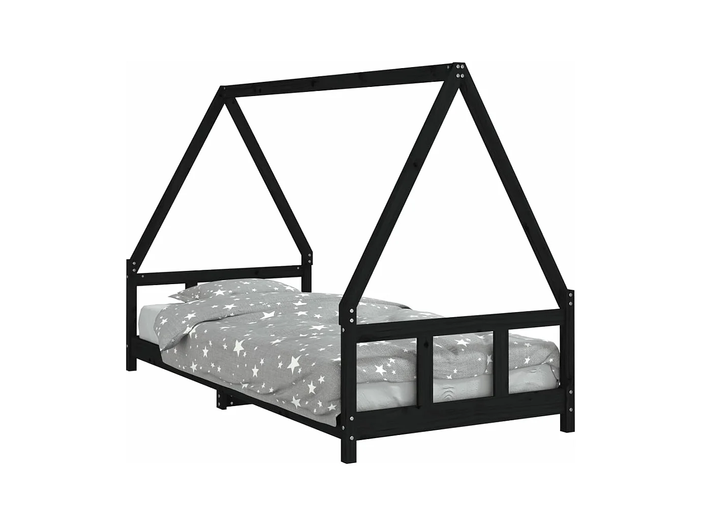 Cadre de lit pour enfants noir 90x200 bois de pin massif