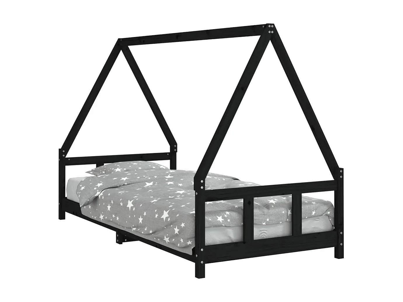 Cadre de lit pour enfants noir 90x200 bois de pin massif