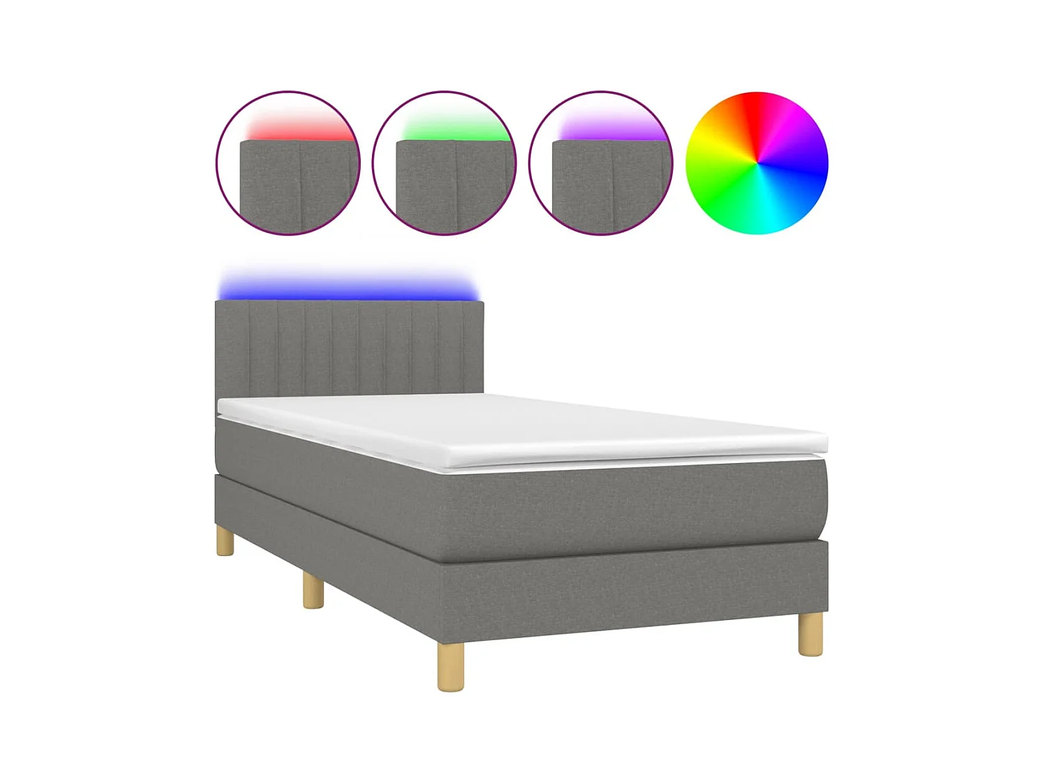 Sommier à lattes de lit et matelas et LED Gris foncé 100x200