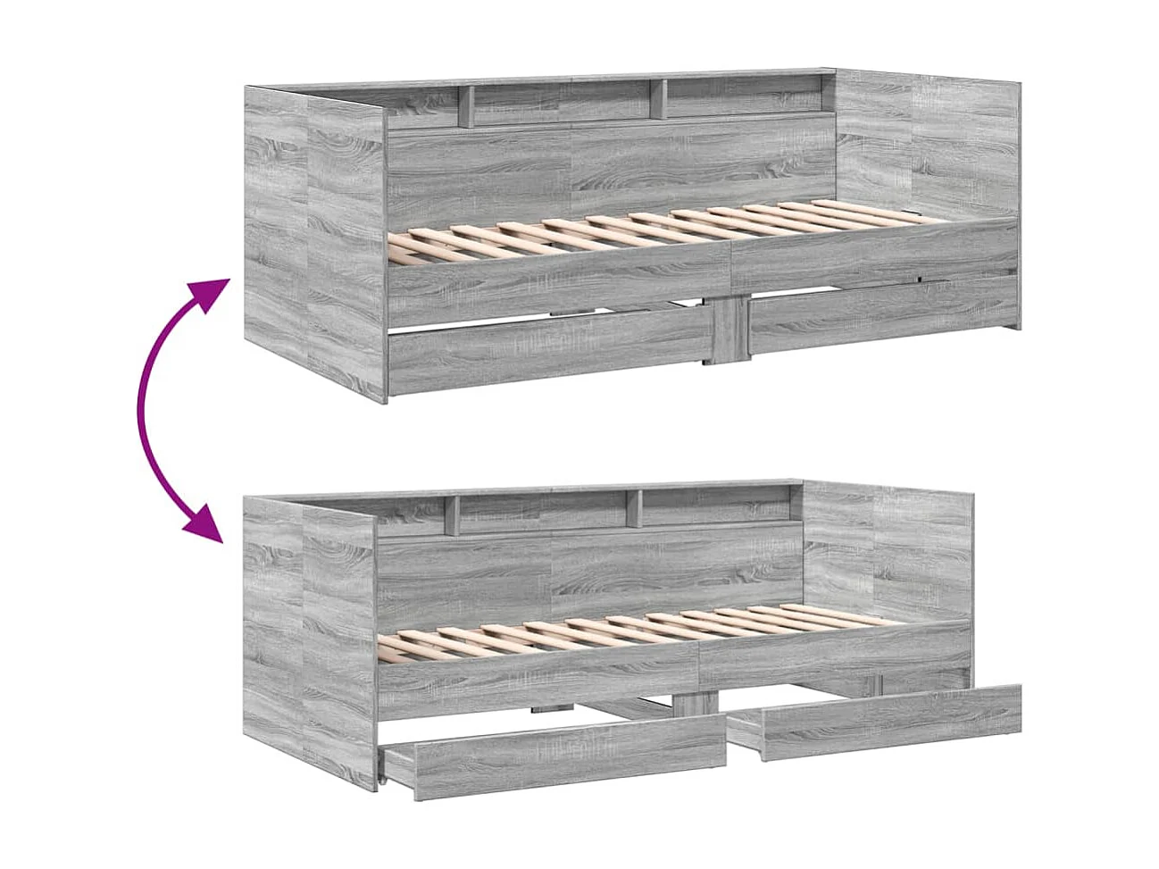 vidaXL Tumbona con cajones madera ingeniería gris Sonoma 75x190 cm