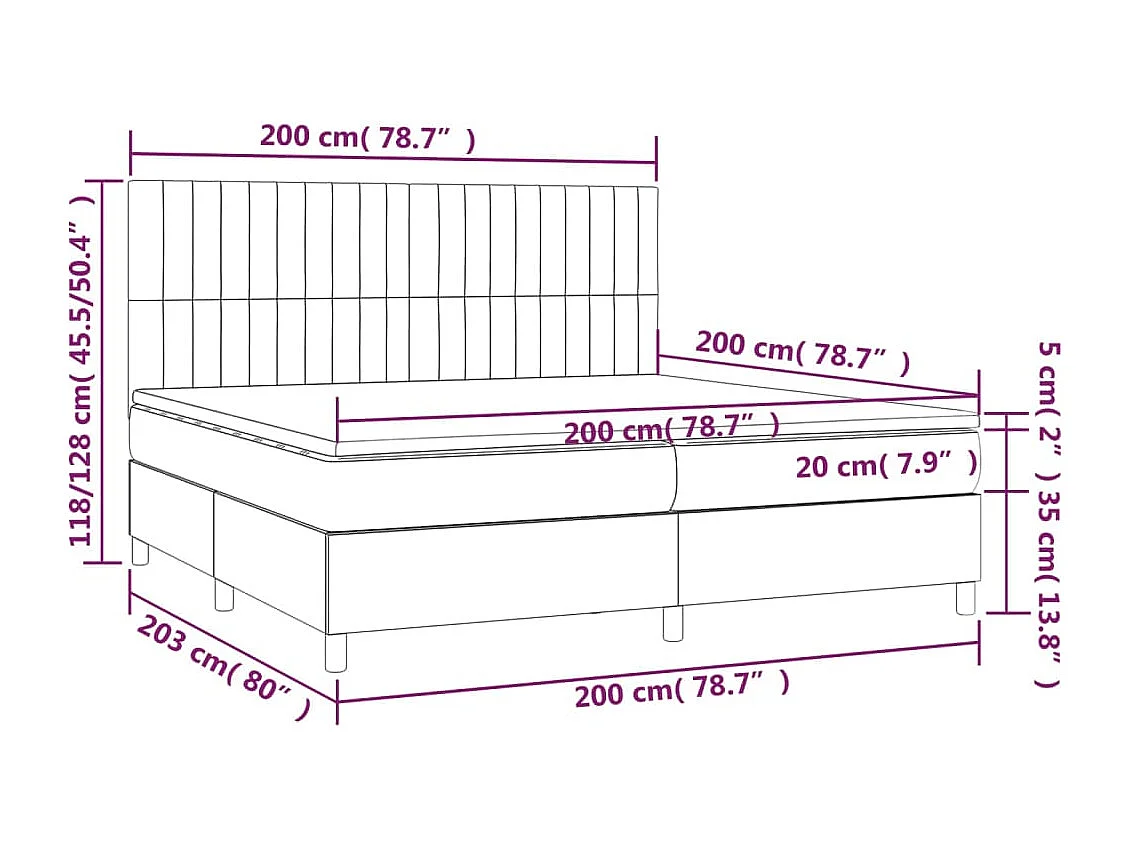 Sommier à lattes de lit et matelas Gris clair 200x200 Velours