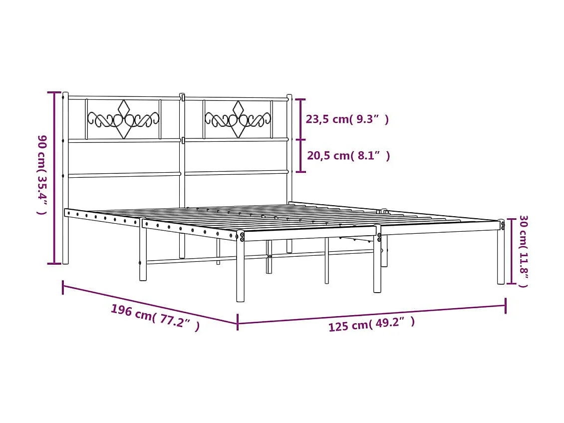 Cadre de lit métal avec tête de lit noir 120x190