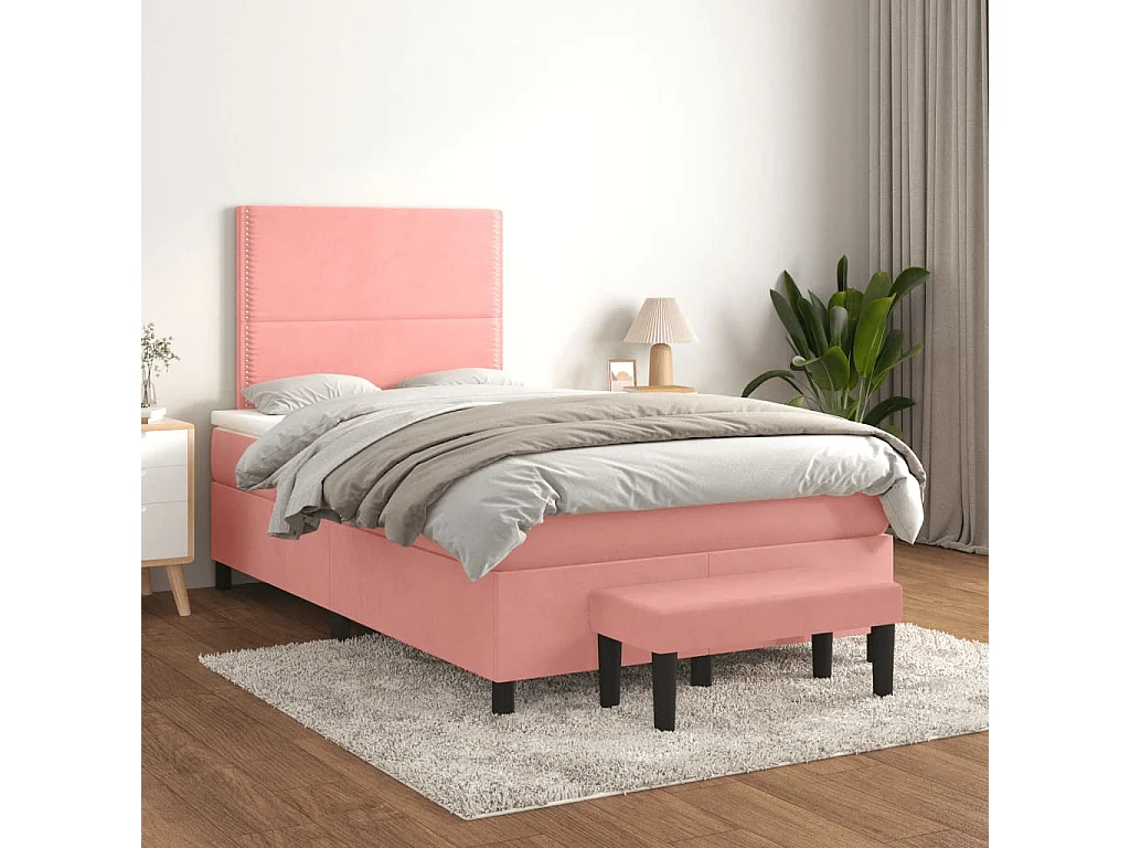Sommier à lattes de lit avec matelas rose 120x190 velours