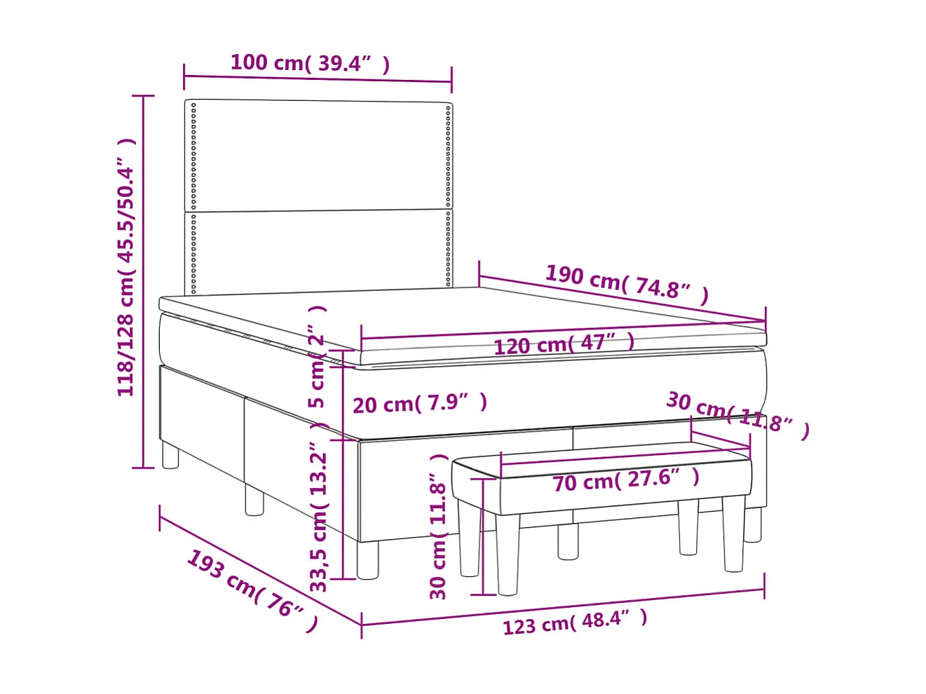 Sommier à lattes de lit avec matelas rose 120x190 velours