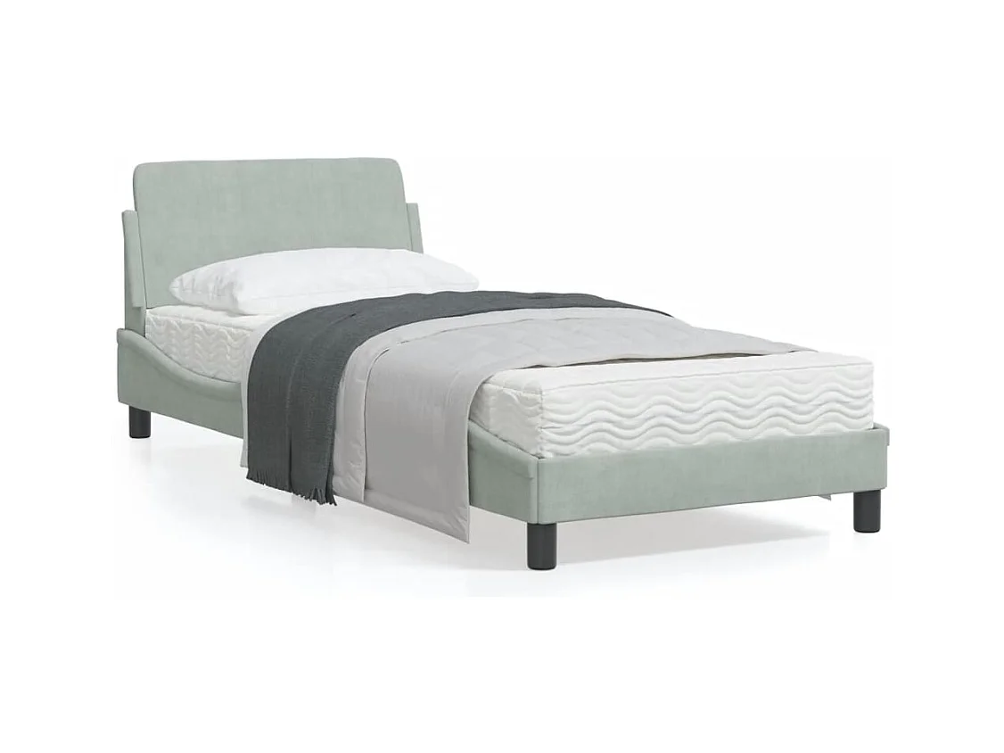 Cadre de lit avec tête de lit Gris clair 90x200 Velours