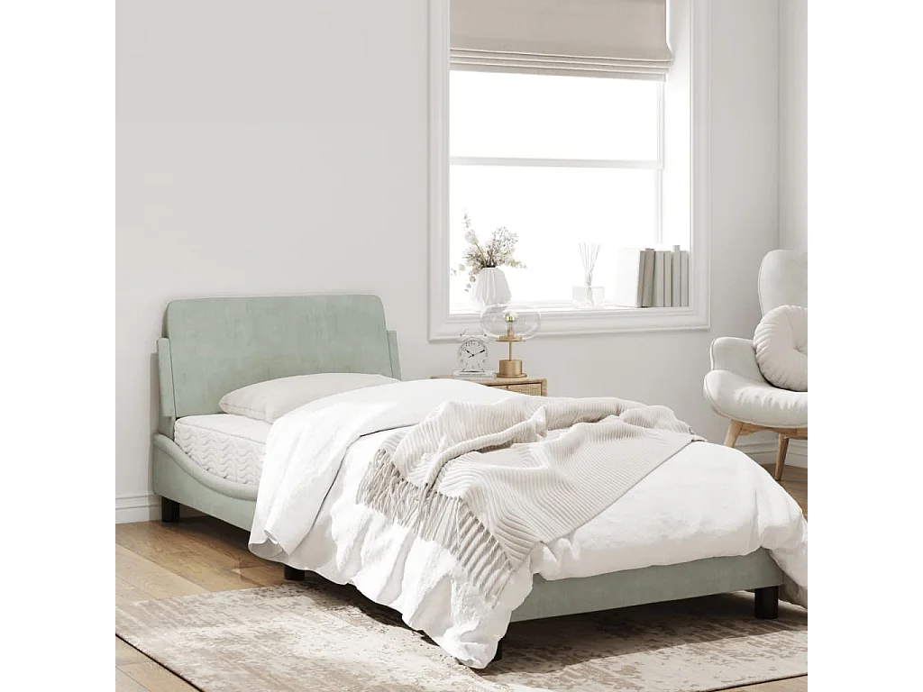 Cadre de lit avec tête de lit Gris clair 90x200 Velours