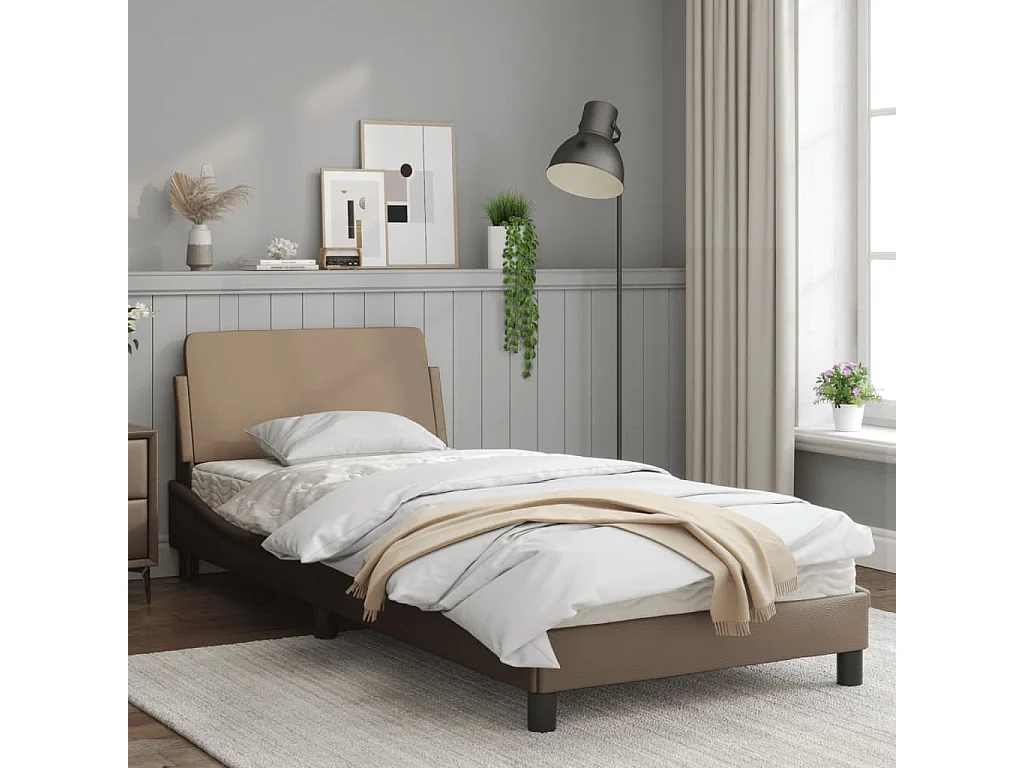 Cadre de lit avec tête de lit Cappuccino 90x190 Similicuir