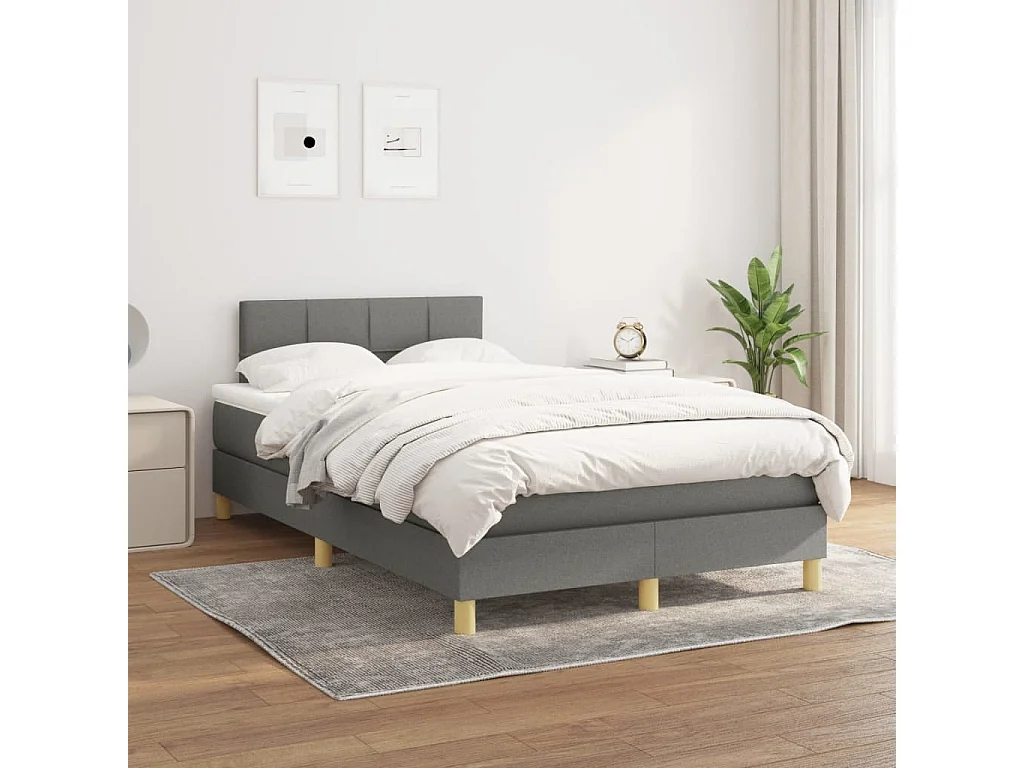 Sommier à lattes de lit avec matelas gris foncé 120x190 tissu