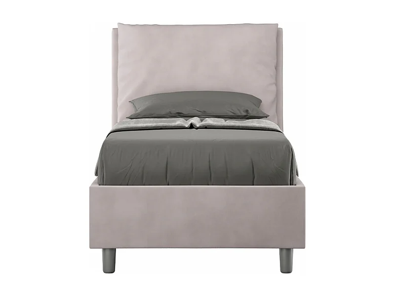 Lit adulte moderne avec coussins rembourrés microfibre Anja-Couleur Rose clair-80x190-Option Avec sommier