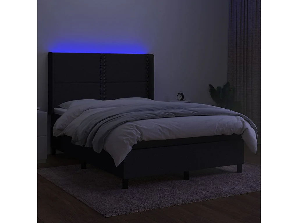 Sommier à lattes de lit matelas LED Noir 140x190 Tissu