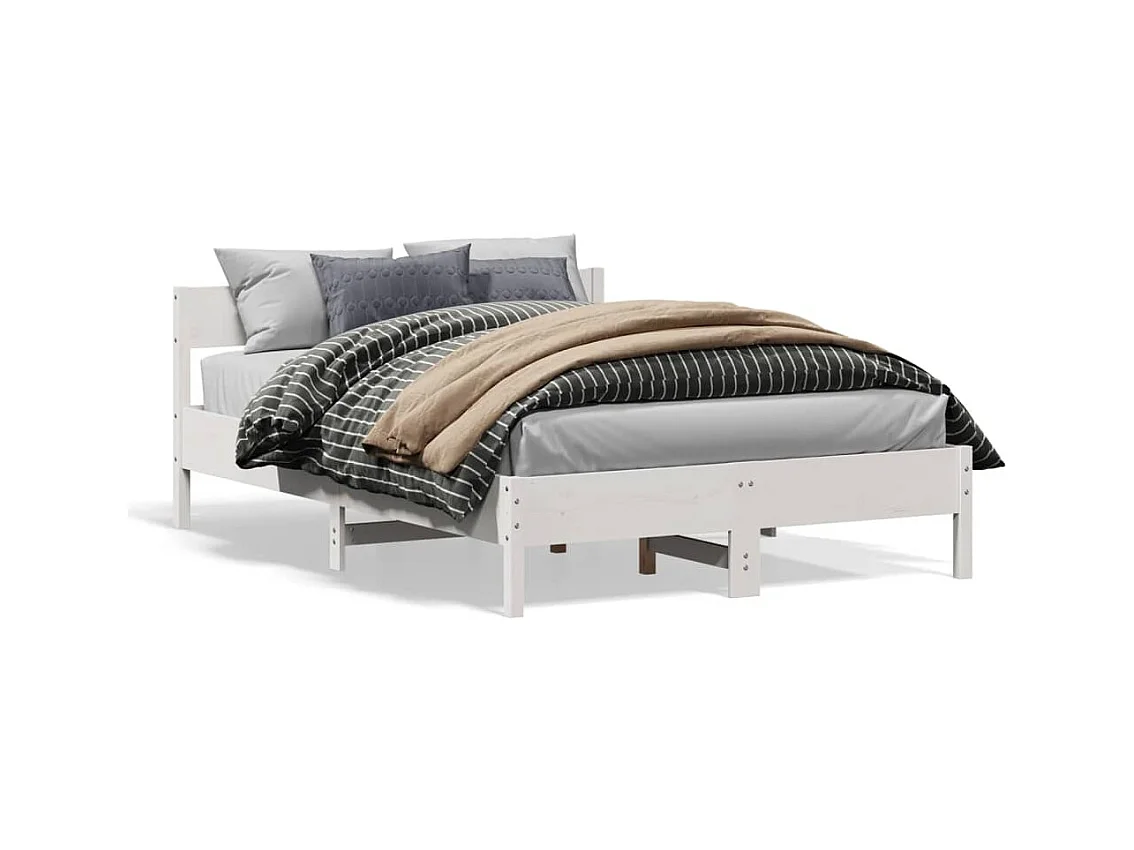 Cadre de lit avec tête de lit blanc 135x190 bois pin massif