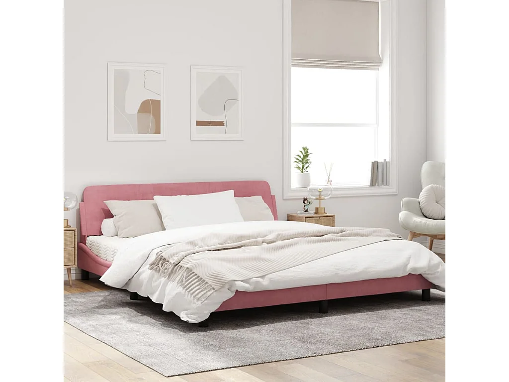 Cadre de lit avec tête de lit Rose 180x200 Velours