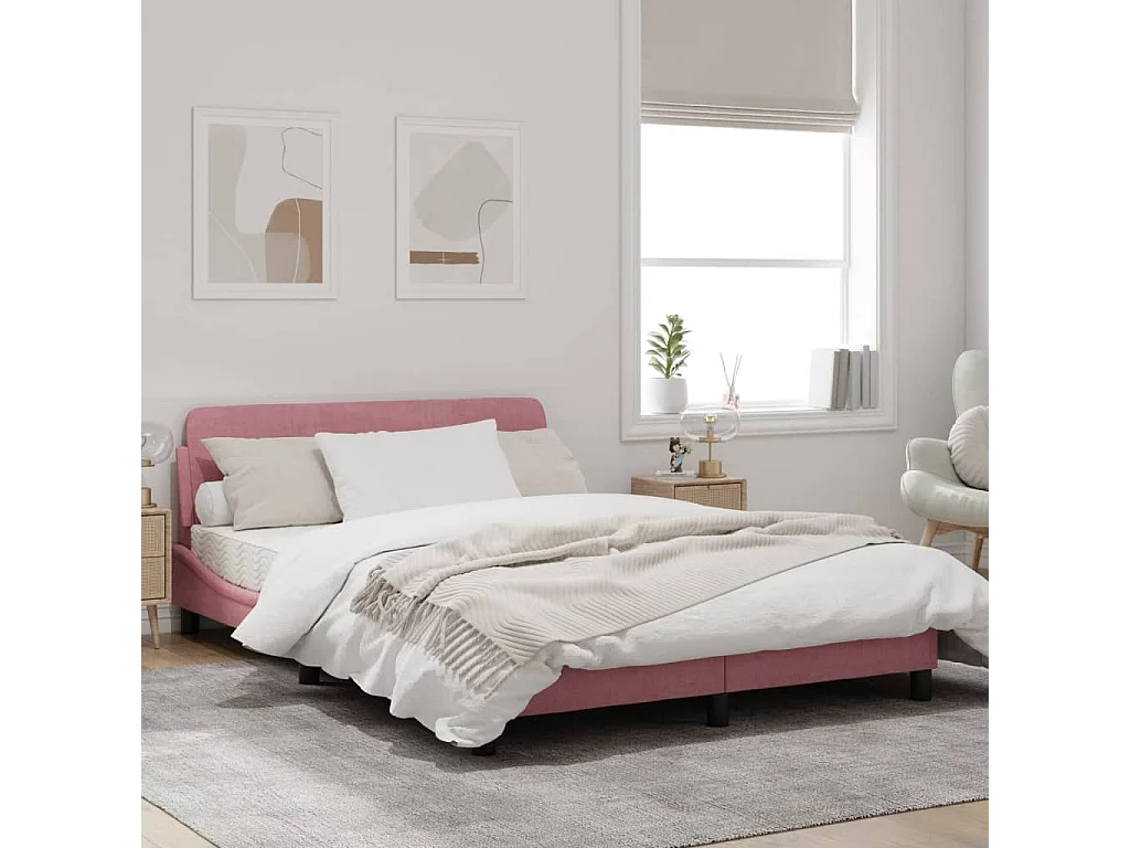 Cadre de lit avec tête de lit Rose 140x190 Velours