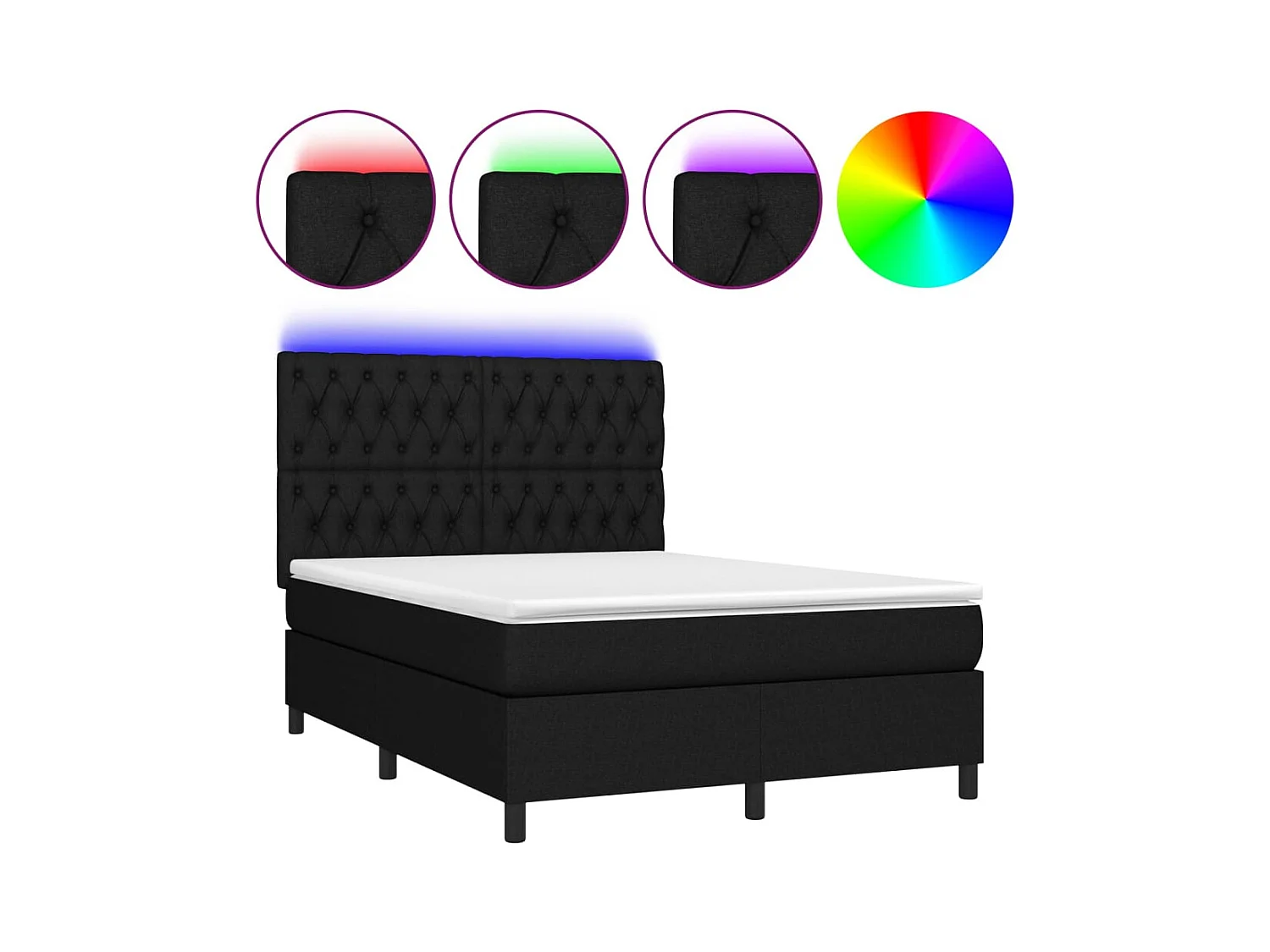 Sommier à lattes de lit et matelas et LED Noir 140x200 Tissu