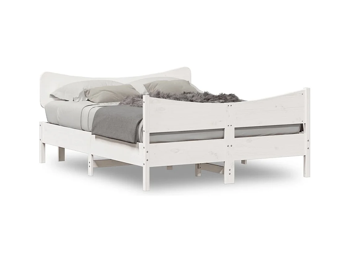 Cadre de lit avec tête de lit blanc 160x200 bois pin massif