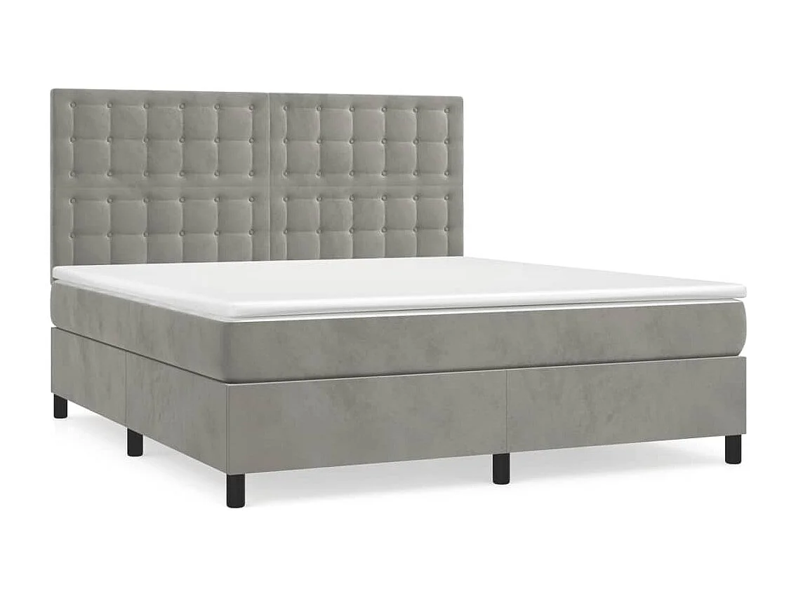 Lit à sommier tapissier et matelas Gris clair 180x200 Velours 2