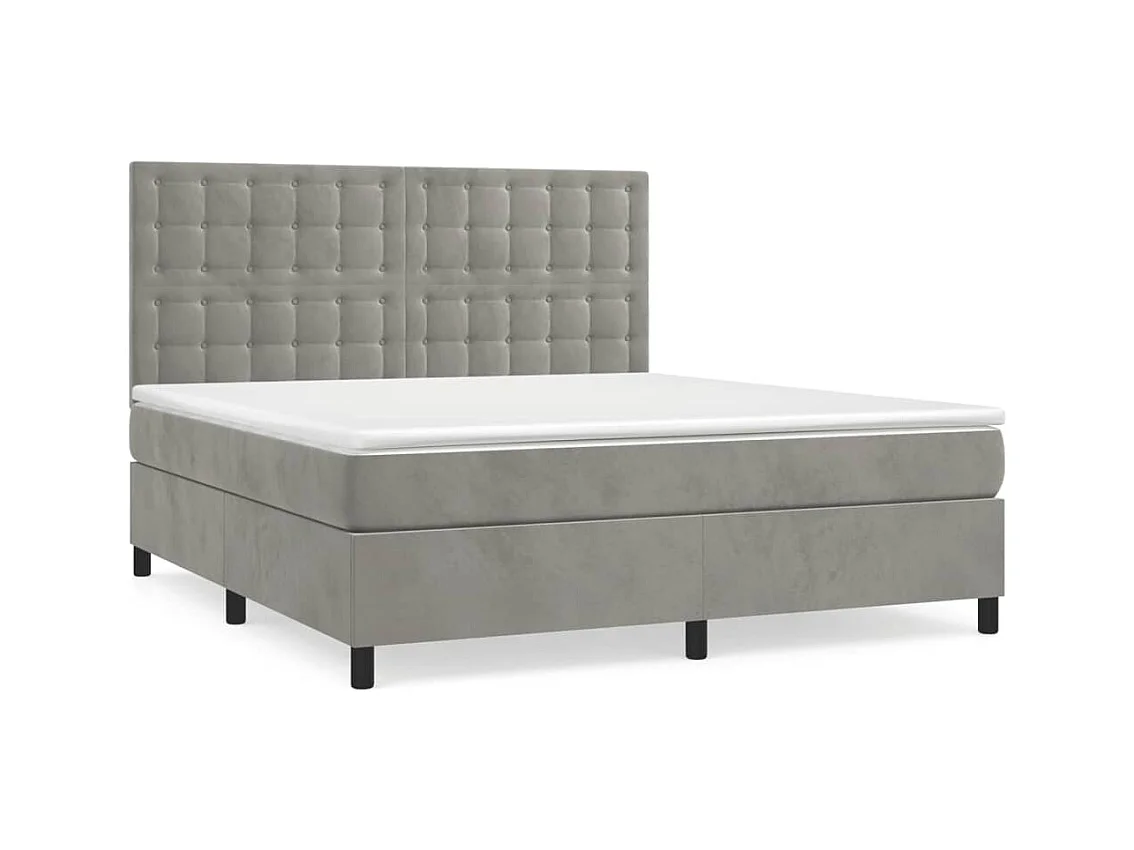 Lit à sommier tapissier et matelas Gris clair 180x200 Velours 2