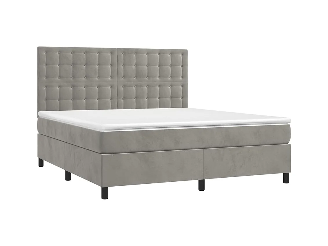 Lit à sommier tapissier et matelas Gris clair 180x200 Velours 2