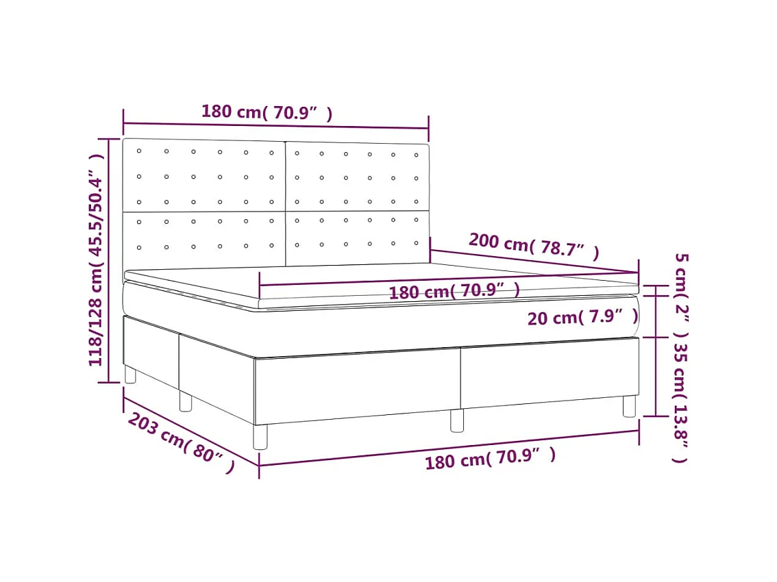 Lit à sommier tapissier et matelas Gris clair 180x200 Velours 2