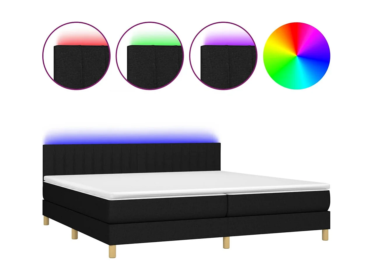 Sommier à lattes de lit et matelas et LED Noir 200x200 Tissu