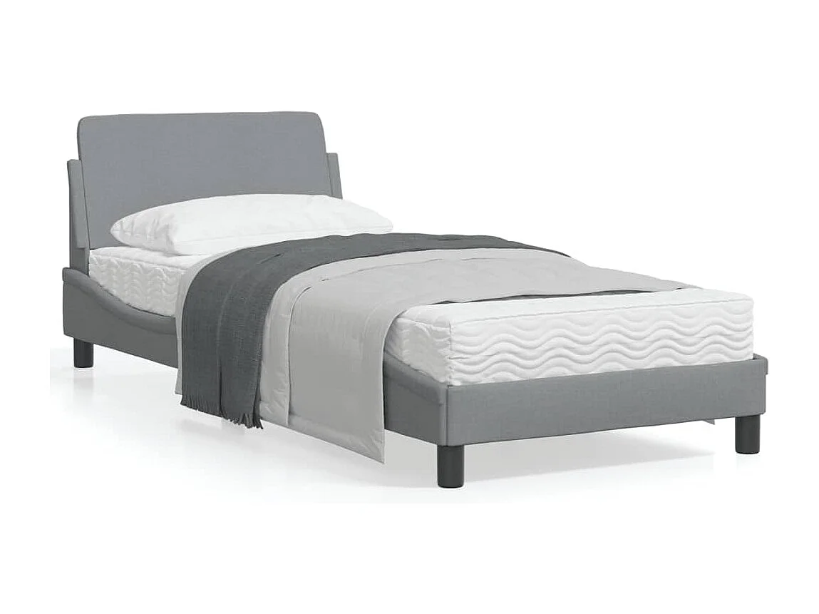 Cadre de lit avec tête de lit Gris clair 90x200 Tissu